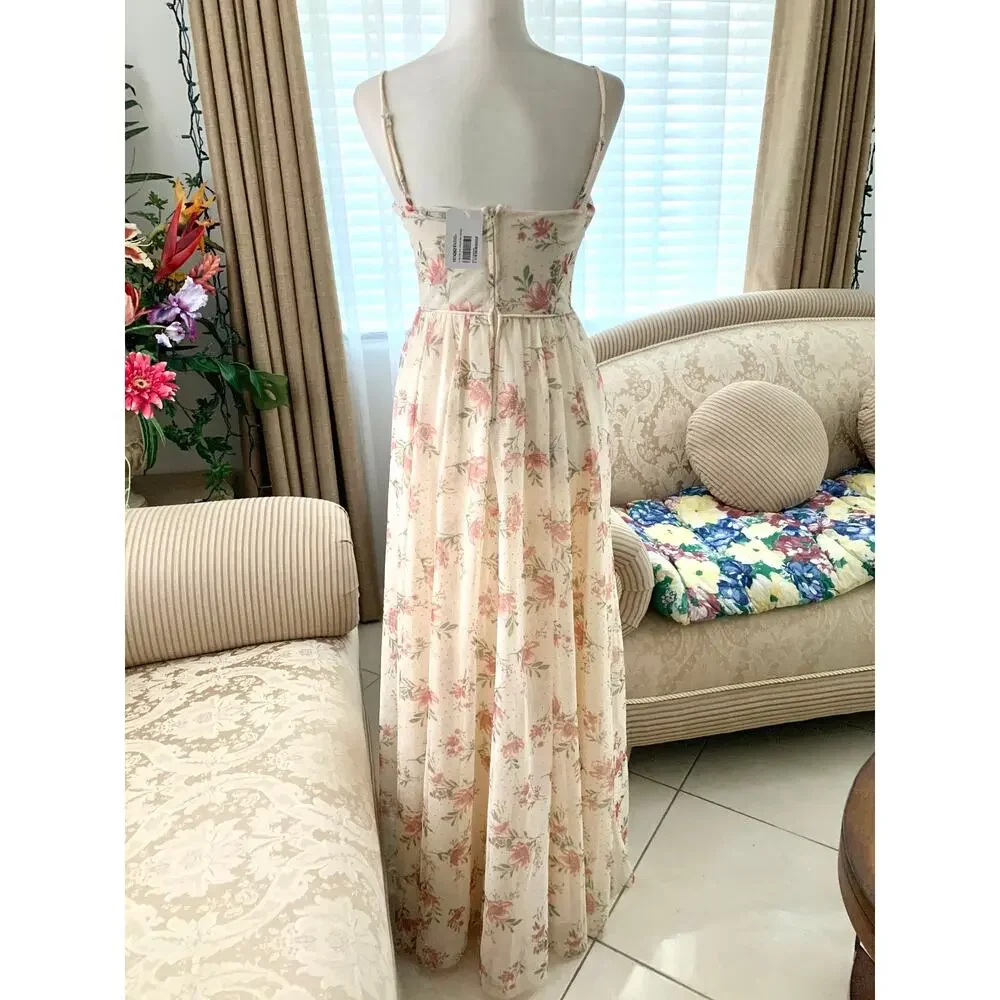 NEW City Studio Floral Dot Corset Maxi Gown in Light Yellow